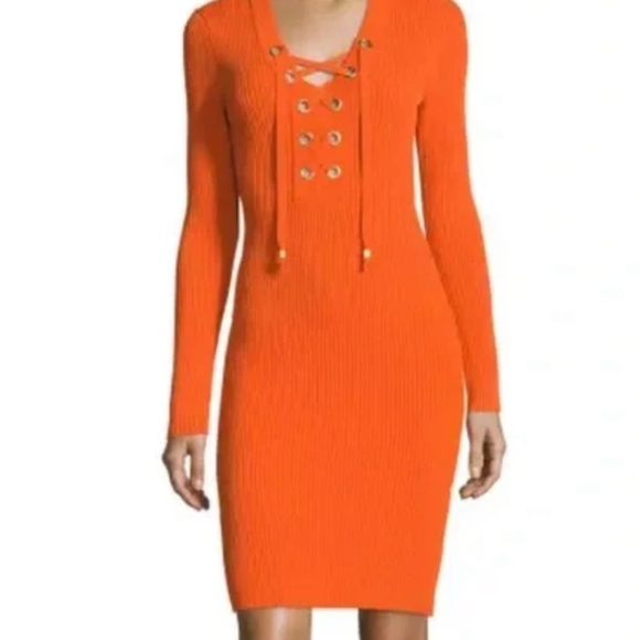 MICHAEL Michael Kors lace-up Ribbed Bodycon in Poppy Dress S, Sexi, Chic - Picture 9 of 9